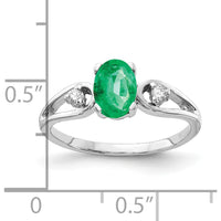 14K White Gold Oval Emerald and Diamond Accent Ring - 0.78 Carat Emerald, 0.05 Carat Total Diamond Weight by Monteluci Fine Jewelry
