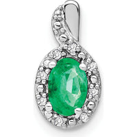14K White Gold Oval Emerald and Diamond Halo Pendant - 0.42 Carat Emerald Weight by Lumare Gioia
