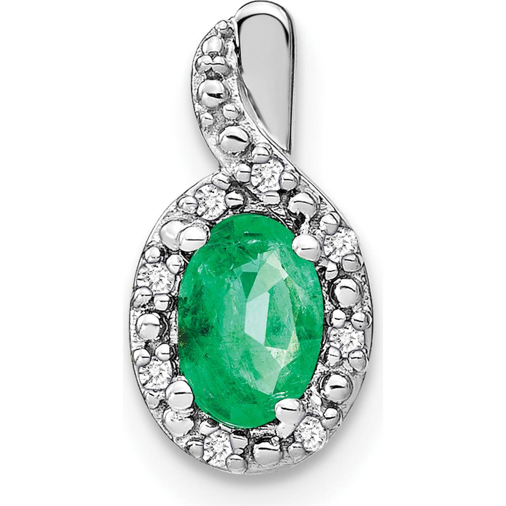 14K White Gold Oval Emerald and Diamond Halo Pendant - 0.42 Carat Emerald Weight by Lumare Gioia