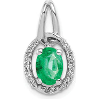 14K White Gold Oval Emerald and Diamond Halo Pendant - 0.7 Carat Total Emerald Weight, 0.02 Carat Total Diamond Weight by Lumare Gioia