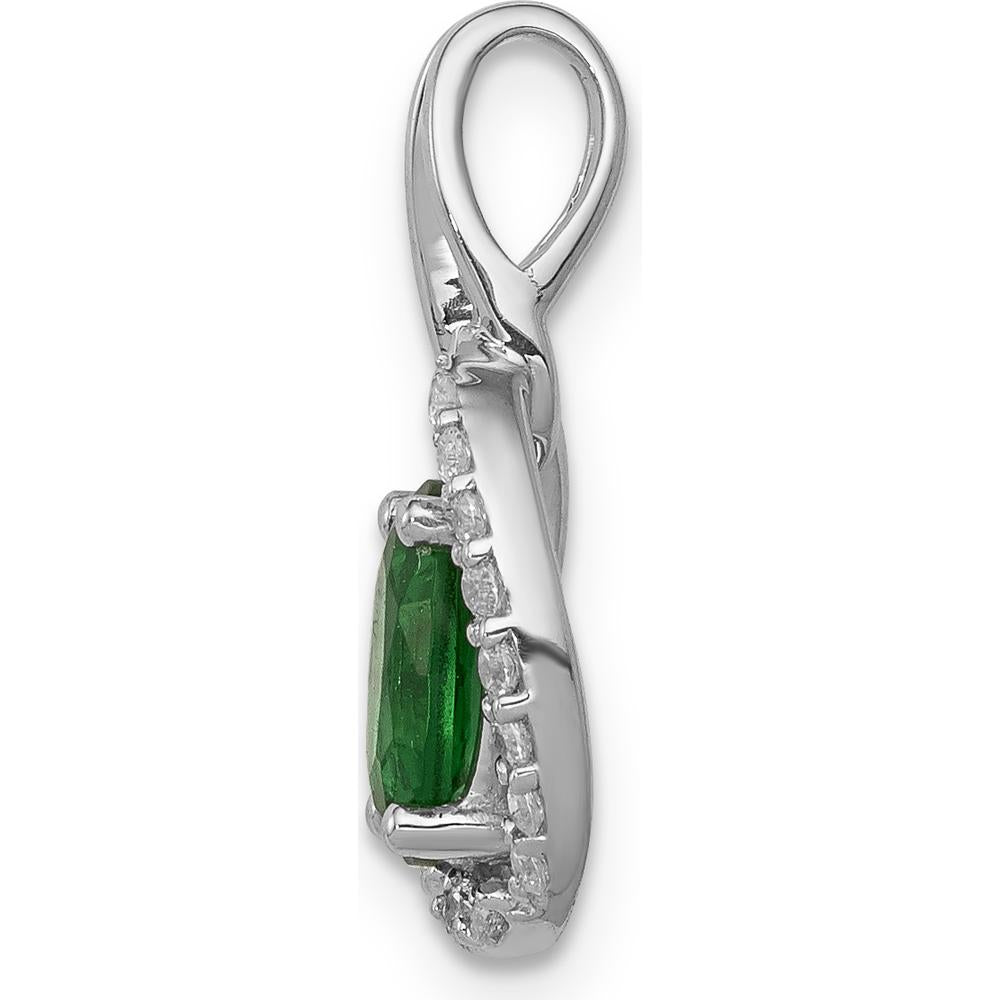 14K White Gold Oval Emerald and Diamond Halo Pendant - 0.7 Carat Total Emerald Weight, 0.02 Carat Total Diamond Weight by Lumare Gioia