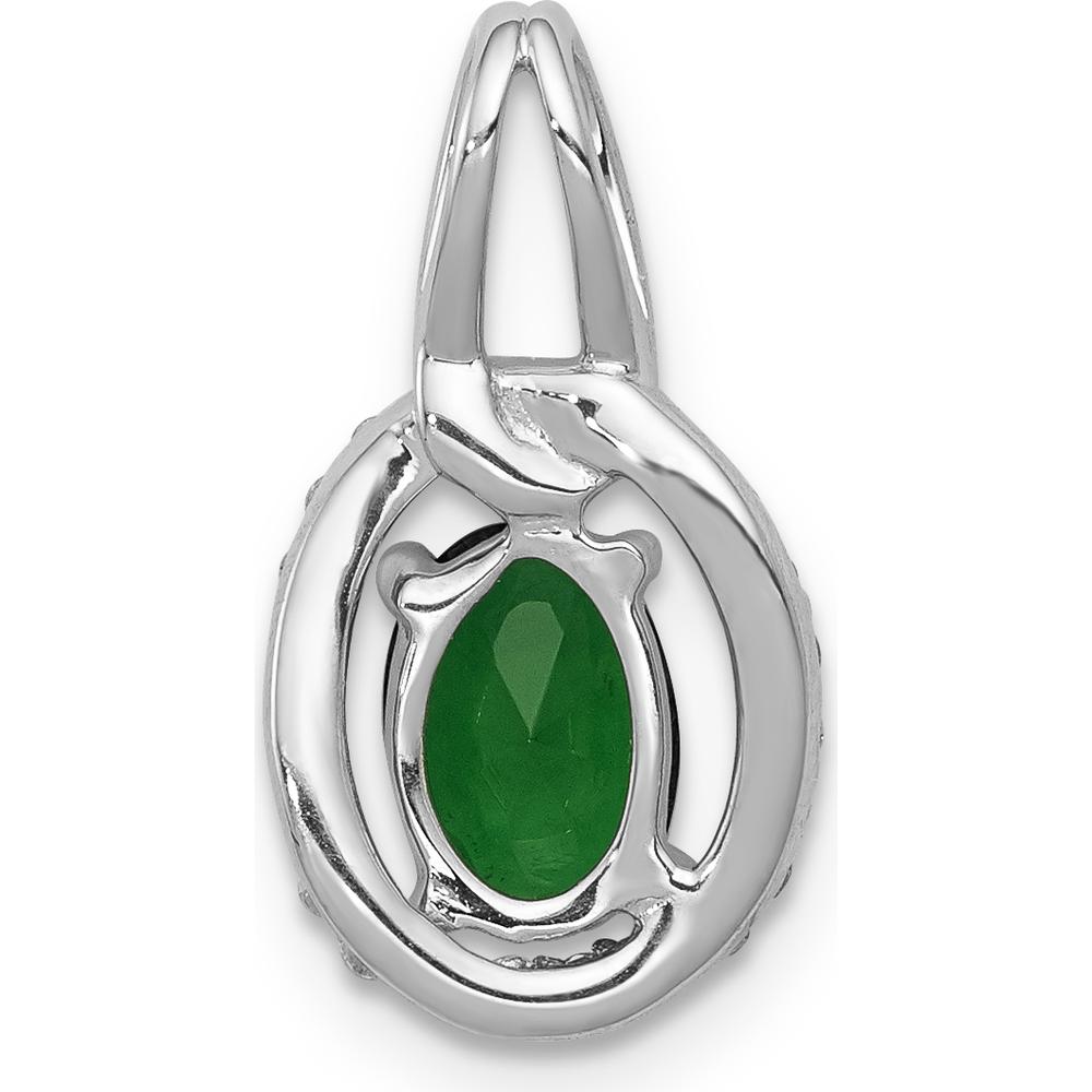 14K White Gold Oval Emerald and Diamond Halo Pendant - 0.7 Carat Total Emerald Weight, 0.02 Carat Total Diamond Weight by Lumare Gioia