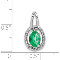 14K White Gold Oval Emerald and Diamond Halo Pendant - 0.7 Carat Total Emerald Weight, 0.02 Carat Total Diamond Weight by Lumare Gioia