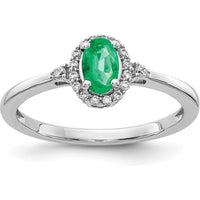 14K White Gold Oval Emerald and Diamond Halo Ring - 0.42 Carat Emerald, 0.016 Carat Total Diamond Weight by 0
