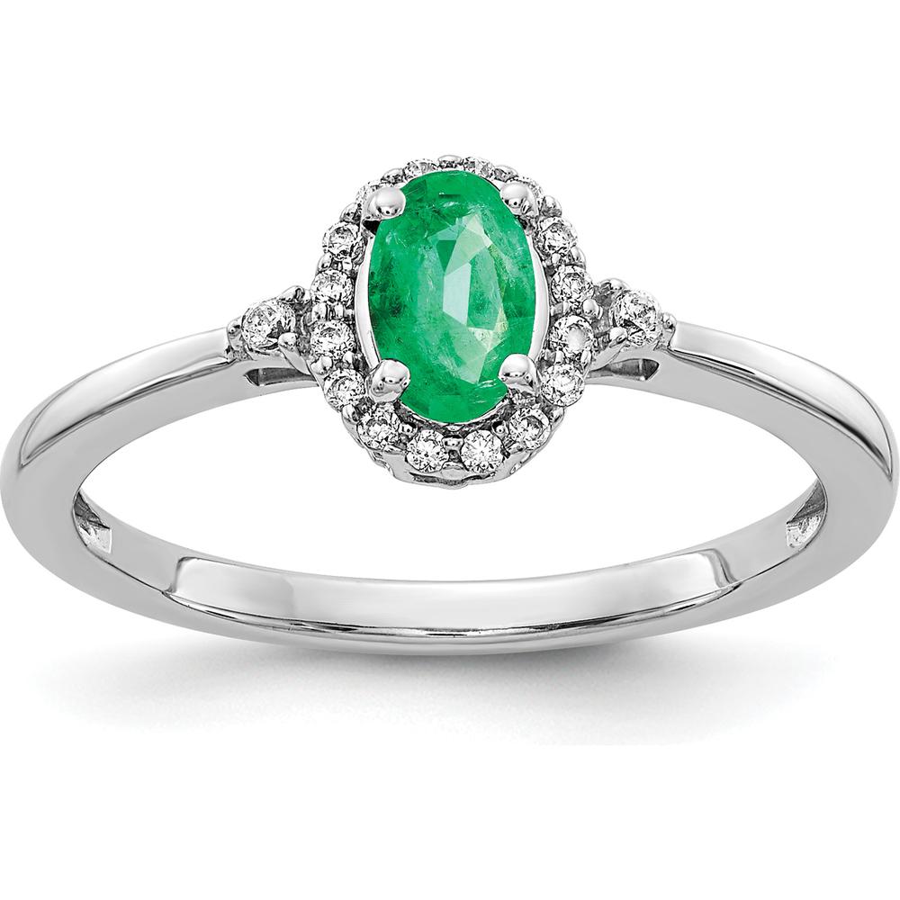 14K White Gold Oval Emerald and Diamond Halo Ring - 0.42 Carat Emerald, 0.016 Carat Total Diamond Weight by 0