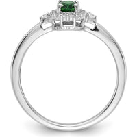 14K White Gold Oval Emerald and Diamond Halo Ring - 0.42 Carat Emerald, 0.016 Carat Total Diamond Weight by 0