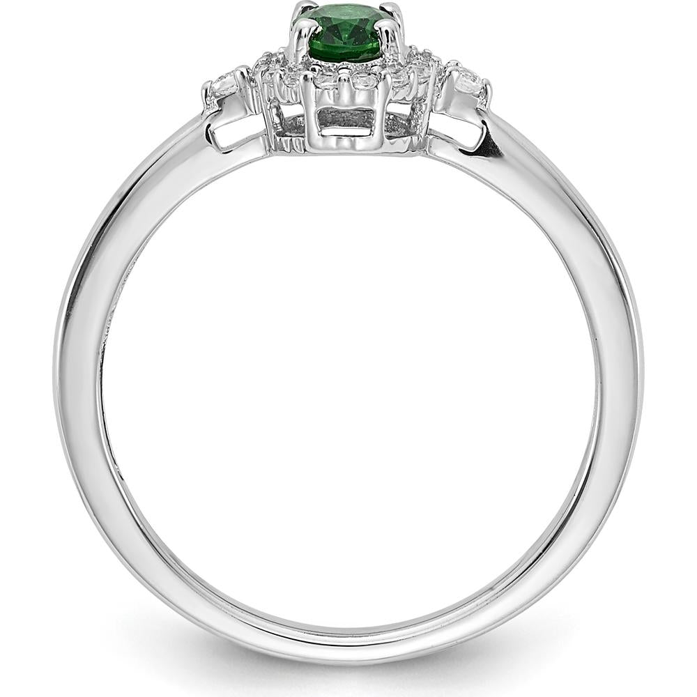 14K White Gold Oval Emerald and Diamond Halo Ring - 0.42 Carat Emerald, 0.016 Carat Total Diamond Weight by 0
