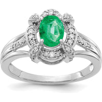 14K White Gold Oval Emerald and Diamond Halo Ring - 0.71 Carat Emerald, 0.03 Carat Total Diamond Weight by 0