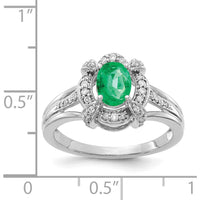 14K White Gold Oval Emerald and Diamond Halo Ring - 0.71 Carat Emerald, 0.03 Carat Total Diamond Weight by 0
