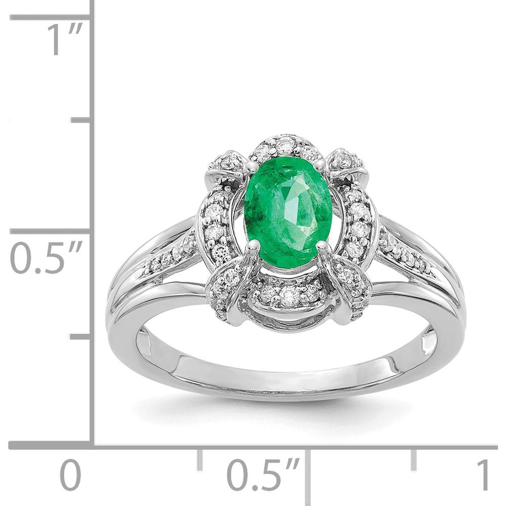 14K White Gold Oval Emerald and Diamond Halo Ring - 0.71 Carat Emerald, 0.03 Carat Total Diamond Weight by 0