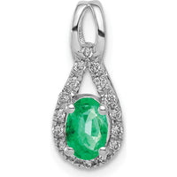 14K White Gold Oval Emerald and Diamond Halo Teardrop Pendant - 0.42 Carat Emerald, 0.006 Carat Diamond Weight by Lumare Gioia