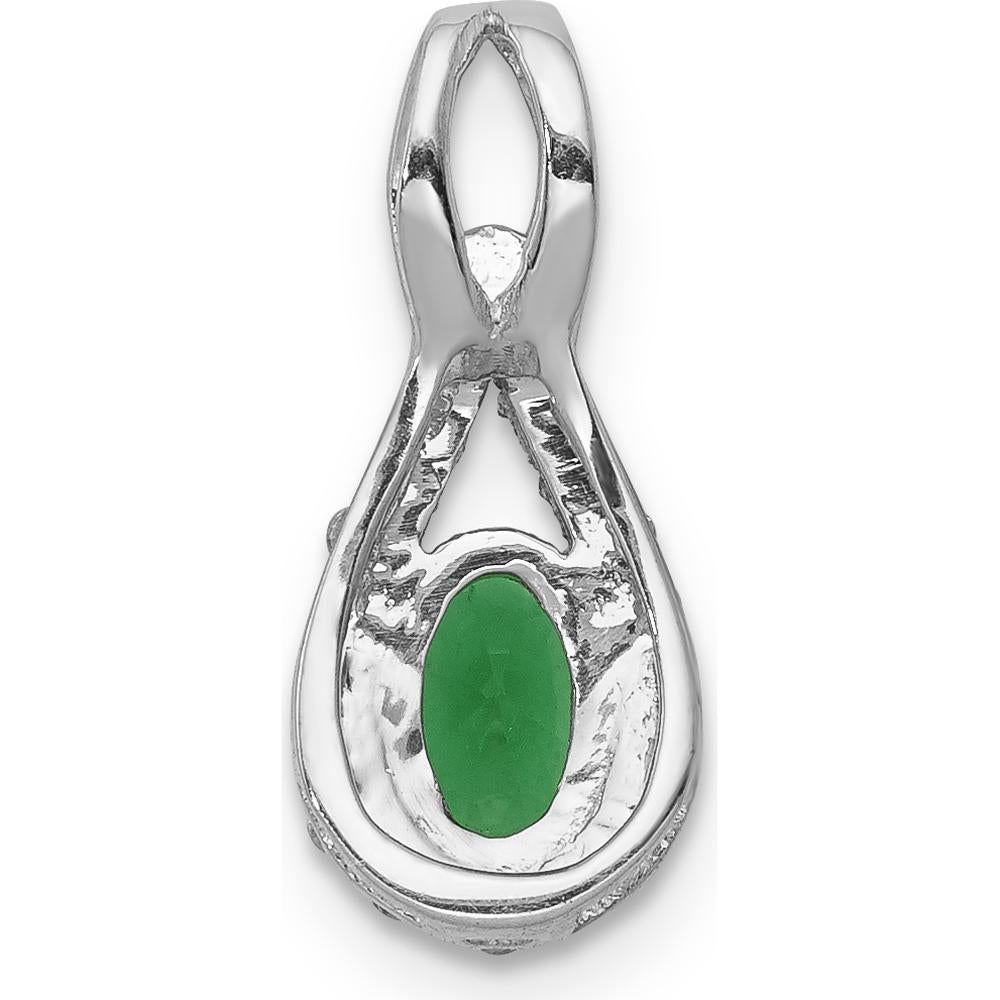 14K White Gold Oval Emerald and Diamond Halo Teardrop Pendant - 0.42 Carat Emerald, 0.006 Carat Diamond Weight by Lumare Gioia