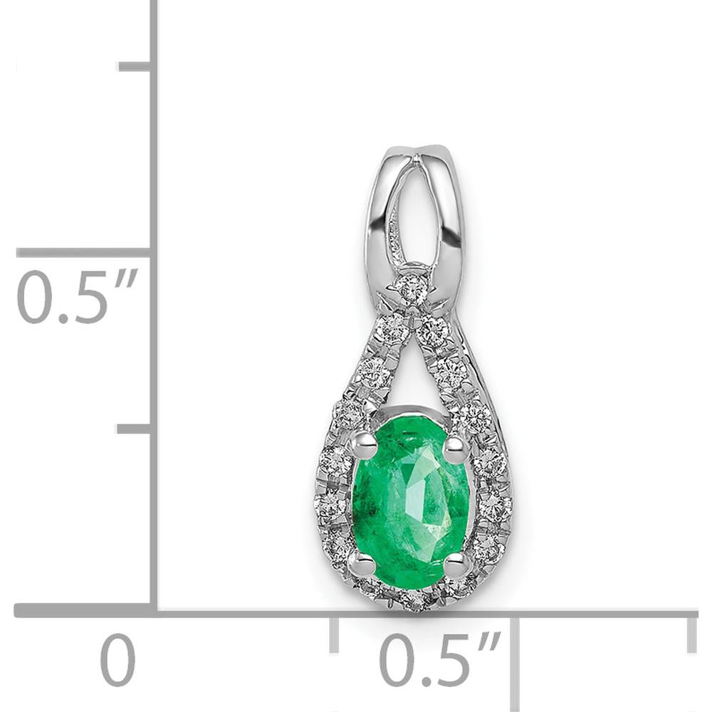 14K White Gold Oval Emerald and Diamond Halo Teardrop Pendant - 0.42 Carat Emerald, 0.006 Carat Diamond Weight by Lumare Gioia