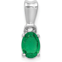 14K White Gold Oval Emerald and Diamond Pendant - 0.66 Carat Emerald, 0.015 Carat Diamonds by Lumare Gioia