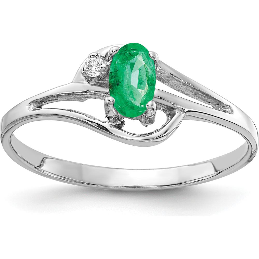 14K White Gold Oval Emerald and Diamond Ring - 0.25 Carat Emerald, 0.012 Carat Diamond by Monteluci Fine Jewelry