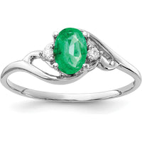 14K White Gold Oval Emerald and Diamond Ring - 0.42 Carat Total Emerald Weight, 0.034 Carat Total Diamond Weight by Monteluci Fine Jewelry