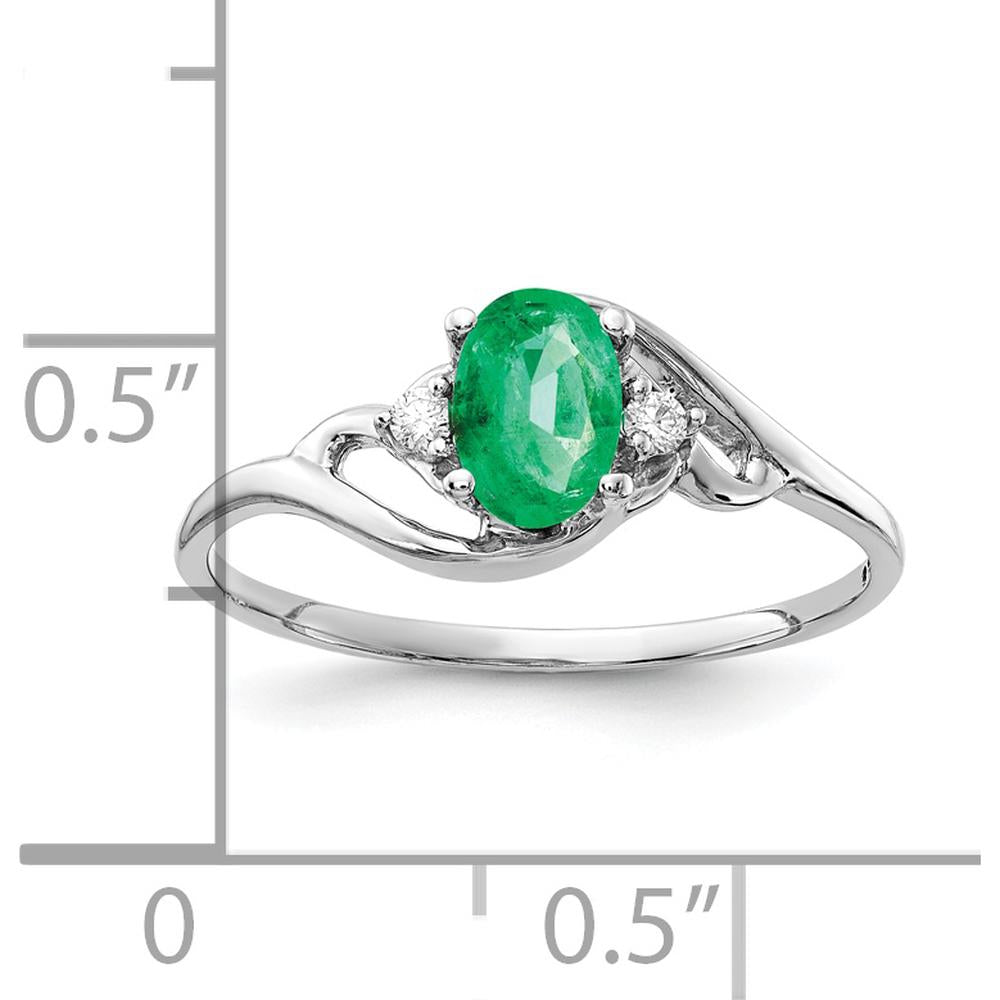 14K White Gold Oval Emerald and Diamond Ring - 0.42 Carat Total Emerald Weight, 0.034 Carat Total Diamond Weight by Monteluci Fine Jewelry