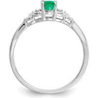 14K White Gold Oval Emerald and Round Diamond Ring - 0.42 Carat Emerald, 0.01 Carat Diamond Total Weight by Oro Pregiato