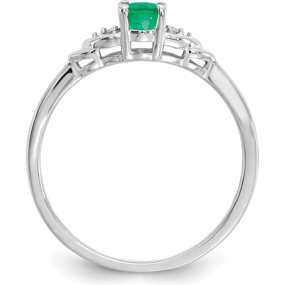 14K White Gold Oval Emerald and Round Diamond Ring - 0.42 Carat Emerald, 0.01 Carat Diamond Total Weight by Oro Pregiato