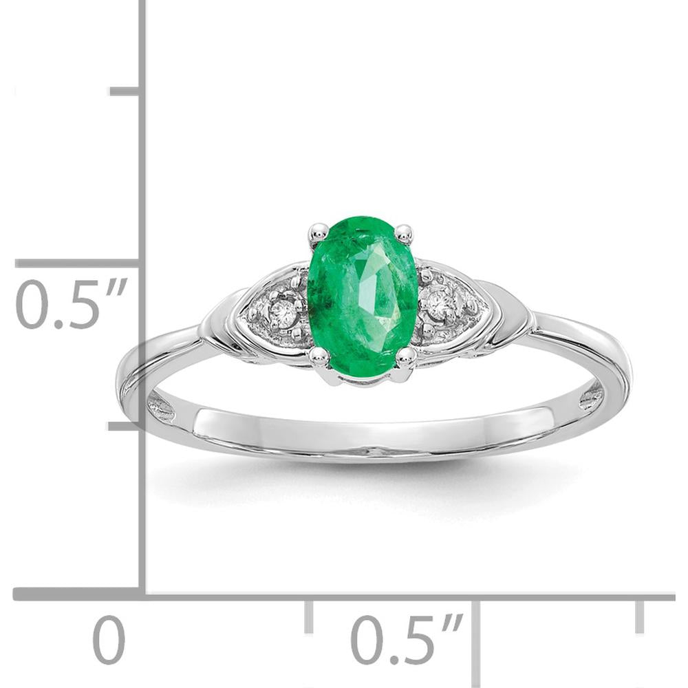 14K White Gold Oval Emerald and Round Diamond Ring - 0.42 Carat Emerald, 0.01 Carat Diamond Total Weight by Oro Pregiato