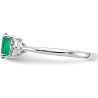 14K White Gold Oval Emerald and Round Diamond Ring - 0.42 Carat Emerald, 0.01 Carat Diamond Total Weight by Oro Pregiato