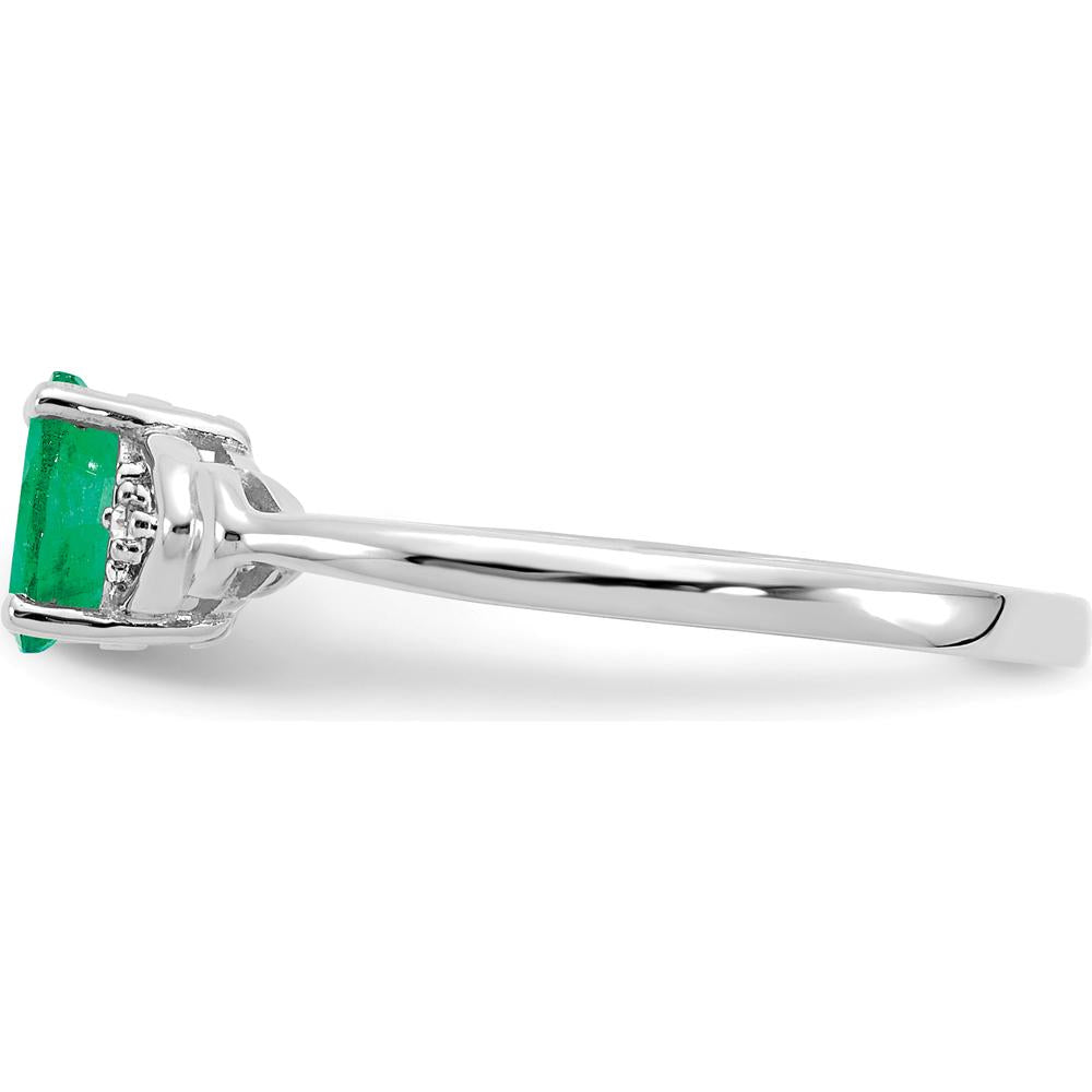 14K White Gold Oval Emerald and Round Diamond Ring - 0.42 Carat Emerald, 0.01 Carat Diamond Total Weight by Oro Pregiato
