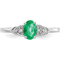 14K White Gold Oval Emerald and Round Diamond Ring - 0.42 Carat Emerald, 0.01 Carat Diamond Total Weight by Oro Pregiato