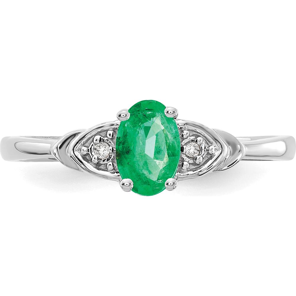 14K White Gold Oval Emerald and Round Diamond Ring - 0.42 Carat Emerald, 0.01 Carat Diamond Total Weight by Oro Pregiato
