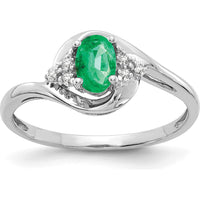 14K White Gold Oval Emerald and Round Diamond Ring - 0.42 Carat Emerald, 0.03 Carat Total Diamond Weight by Oro Pregiato