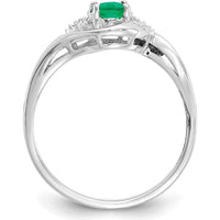 14K White Gold Oval Emerald and Round Diamond Ring - 0.42 Carat Emerald, 0.03 Carat Total Diamond Weight by Oro Pregiato