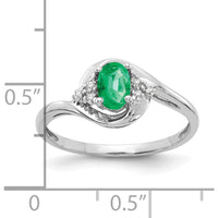 14K White Gold Oval Emerald and Round Diamond Ring - 0.42 Carat Emerald, 0.03 Carat Total Diamond Weight by Oro Pregiato
