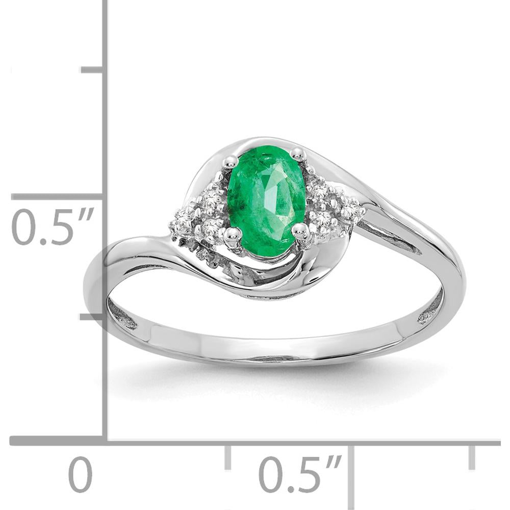 14K White Gold Oval Emerald and Round Diamond Ring - 0.42 Carat Emerald, 0.03 Carat Total Diamond Weight by Oro Pregiato