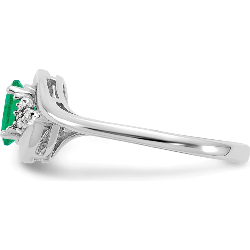 14K White Gold Oval Emerald and Round Diamond Ring - 0.42 Carat Emerald, 0.03 Carat Total Diamond Weight by Oro Pregiato
