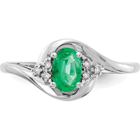 14K White Gold Oval Emerald and Round Diamond Ring - 0.42 Carat Emerald, 0.03 Carat Total Diamond Weight by Oro Pregiato