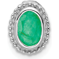 14K White Gold Oval Emerald Beaded Edge Chain Slide - 0.42 Carat Emerald by Lumare Gioia