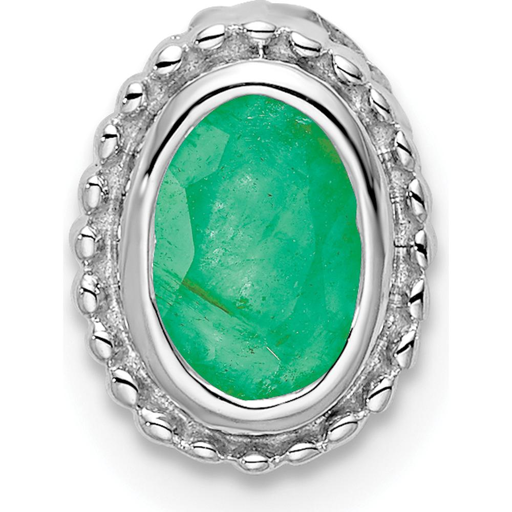 14K White Gold Oval Emerald Beaded Edge Chain Slide - 0.42 Carat Emerald by Lumare Gioia