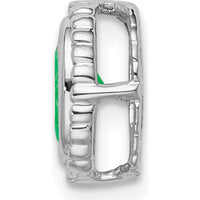 14K White Gold Oval Emerald Beaded Edge Chain Slide - 0.42 Carat Emerald by Lumare Gioia
