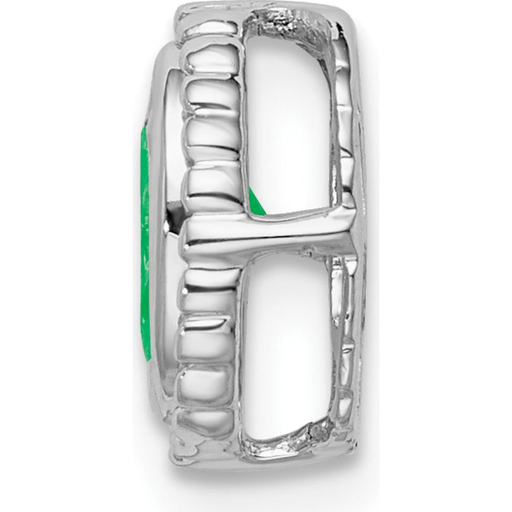 14K White Gold Oval Emerald Beaded Edge Chain Slide - 0.42 Carat Emerald by Lumare Gioia