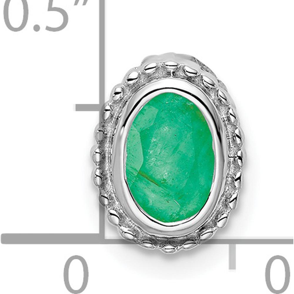 14K White Gold Oval Emerald Beaded Edge Chain Slide - 0.42 Carat Emerald by Lumare Gioia