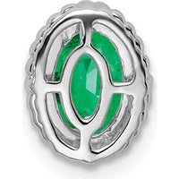 14K White Gold Oval Emerald Beaded Edge Chain Slide - 0.42 Carat Emerald by Lumare Gioia