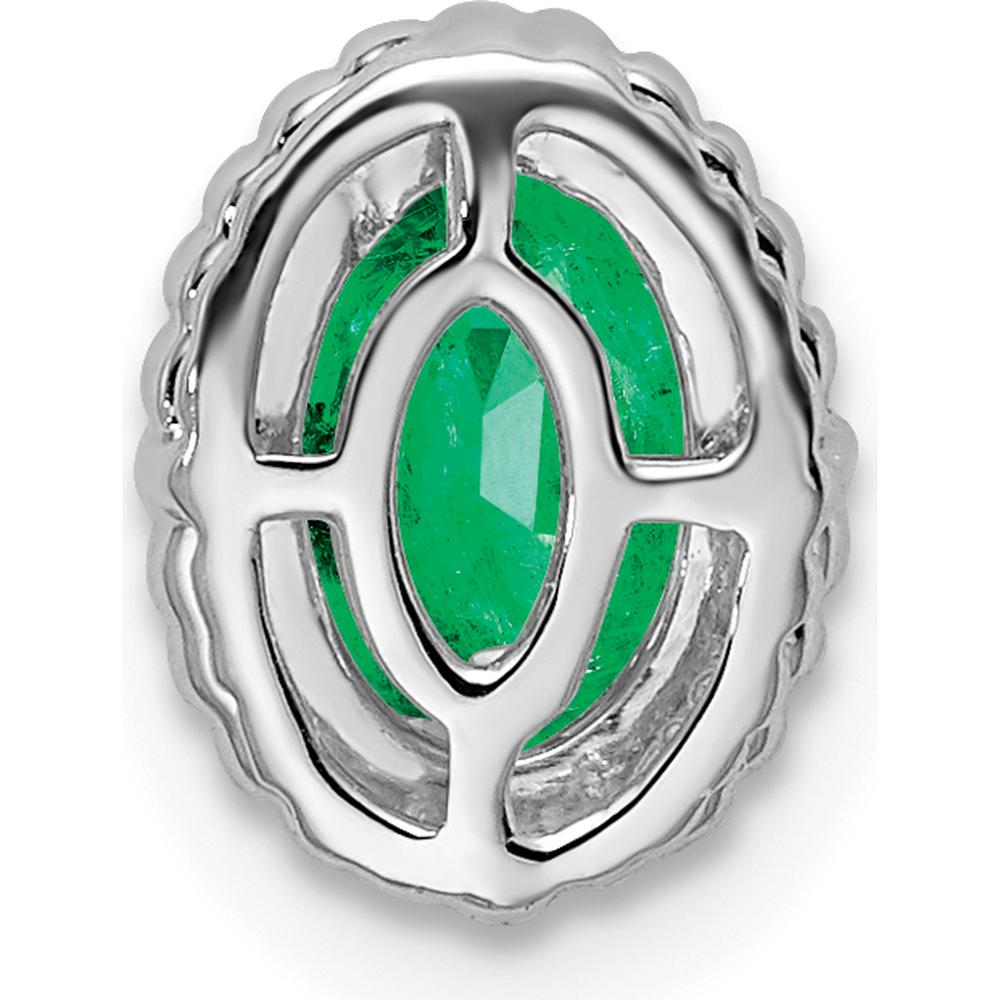 14K White Gold Oval Emerald Beaded Edge Chain Slide - 0.42 Carat Emerald by Lumare Gioia