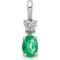 14K White Gold Oval Emerald Pendant with Round Diamonds - 0.73 Carat Emerald, 0.06 Carat Diamonds by Lumare Gioia