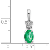 14K White Gold Oval Emerald Pendant with Round Diamonds - 0.73 Carat Emerald, 0.06 Carat Diamonds by Lumare Gioia