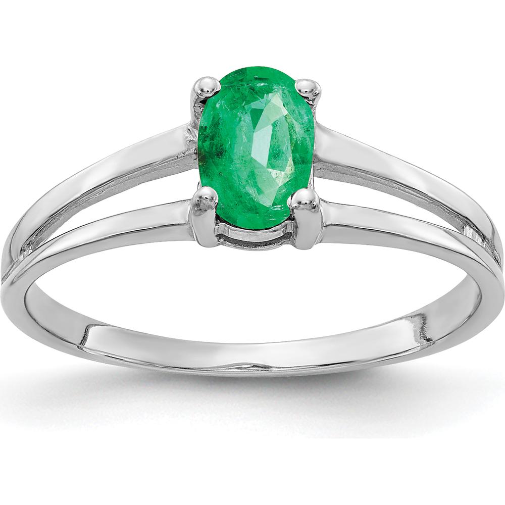 14K White Gold Oval Emerald Ring - 0.42 Carat Natural Emerald by Monteluci Fine Jewelry