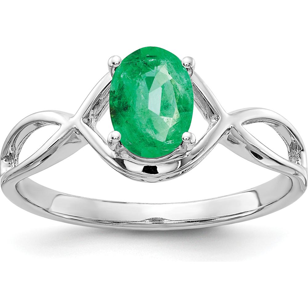 14K White Gold Oval Emerald Ring with Faceted 7x5mm Emerald - 0.78 Carat Total Emerald Weight by Monteluci Fine Jewelry