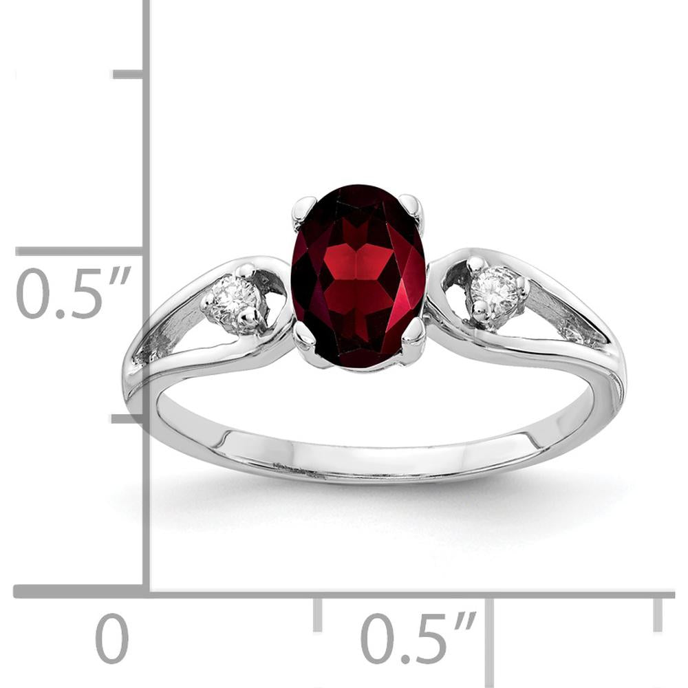 14K White Gold Oval Garnet and Diamond Accent Ring - 1.05 Carat Total Gem Weight by Monteluci Fine Jewelry