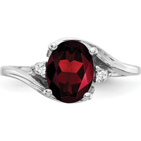 14K White Gold Oval Garnet and Diamond Accent Ring - 1.43 Carat Total Gem Weight by Monteluci Fine Jewelry