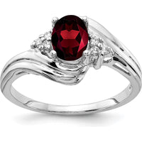 14K White Gold Oval Garnet and Diamond Accent Ring with 7x5mm Natural Garnet - 1.00 Carat Garnet and 0.01 Carat Total Diamond Weight by Monteluci Fine Jewelry