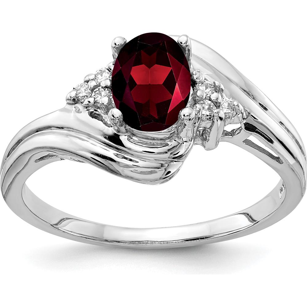14K White Gold Oval Garnet and Diamond Accent Ring with 7x5mm Natural Garnet - 1.00 Carat Garnet and 0.01 Carat Total Diamond Weight by Monteluci Fine Jewelry