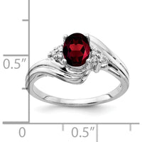 14K White Gold Oval Garnet and Diamond Accent Ring with 7x5mm Natural Garnet - 1.00 Carat Garnet and 0.01 Carat Total Diamond Weight by Monteluci Fine Jewelry